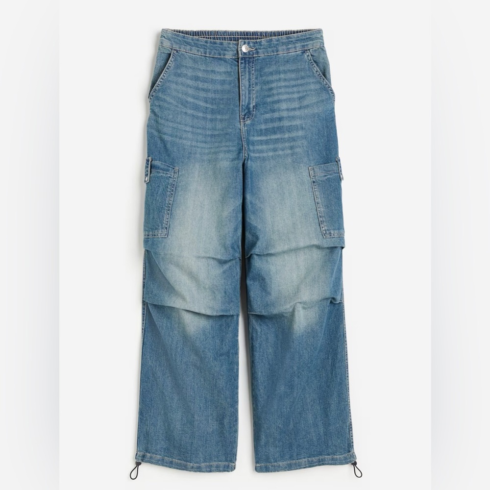 Denim parachute pants med